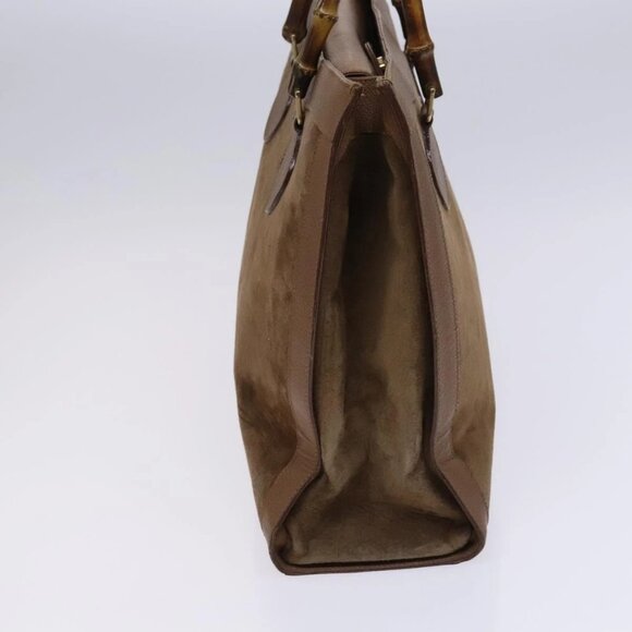 GUCCI Bamboo Hand Bag Suede Brown Gold Auth - Picture 4 of 15